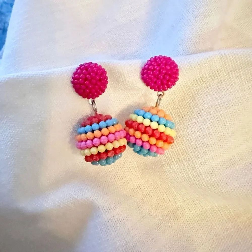 Hot pink and multicolor beaded earrings 
